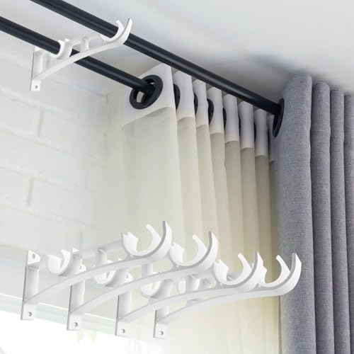Gardinenstange Halterung Sonwaha 4 Stück Vorhangstange mit Doppelstange Vorhang Halter Gardinen Stangenhalterung für Gardinen Kleiderstange Duschstange (Weiß)