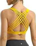 QUEENIEKE Women's Medium Support Strappy Back Energy Sport Bra Cotton Feel- XS Saffron