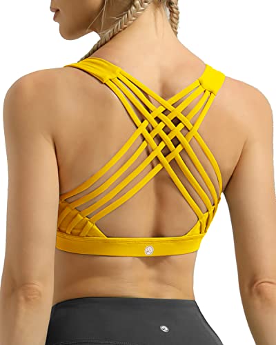 Queenieke Women's Medium Support Strappy Back Energy Sport Bra Cotton Feel- Xs Saffron #TOP24