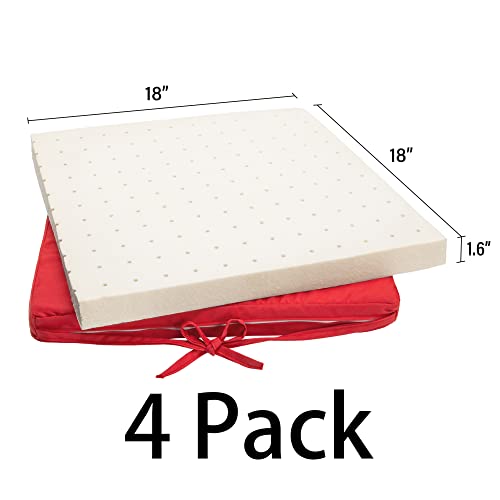 Uheng 4 Pack Patio Outdoor Chair Cushions With Ties, Seat Pads Mat, Waterproof Removable Cover, Comfort Memory Foam Nonslip For Garden Deck Picnic Beach Pool -18" X 18"(Red) #TOP2