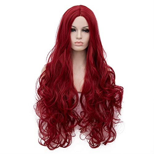 Max Beauty 80CM Long Curly Wave Daily Wig Hair Heat Resistant Synthetic Fiber + Free Cap (Dark Red)