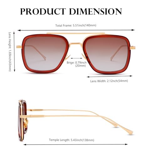 Image of Tony Stark Polarized Sunglasses for Men - Women Vintage Aviator Square Metal Frame Iron Man Edith Glasses