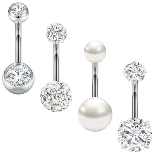 Aucuu 4pcs 14G Piercing Nombril Acier Chirurgical, Anneau de Nombril, Bijoux de Corps pour Femmes...