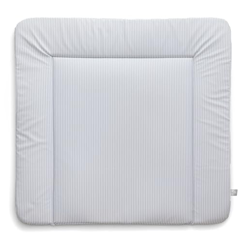 Premium Wickelauflage 77x73 cm | Wickelunterlage für Wickelkommode Malm Hemnes Nordli | ÖKO-TEX 100 | Abwaschbar, wasserabweisend, beidseitig bedruckt | Farbstoff- und phthalatfrei | Streifen grau