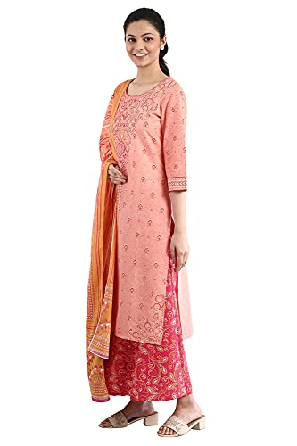 Image of Aurelia Women's Peach Floral Printed Printed Cotton Regular Kurta