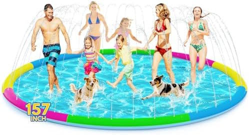 157″ Extra Large Splash Pad – Non-Slip Splash Pad for Kids and Dogs Thickened Dog Pool with Sprinkler for Toddlers Children Adults Pets