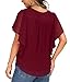 QIXING Women's Summer Casual Loose Short Sleeve Round Neck T-Shirt Chiffon Tops Blouses Wine Red-Medium