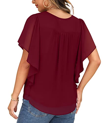 QIXING Summer Casual Loose Round Neck Chiffon Flowy Tops Blouses for Women4
