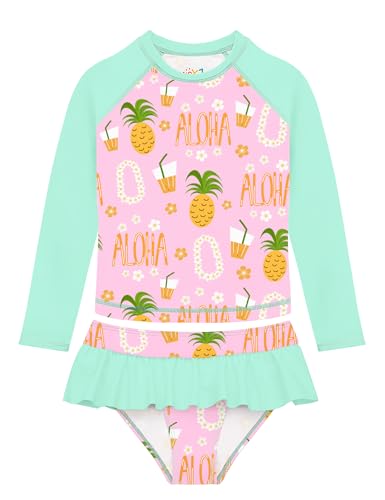 Image of Girls Swimsuit Rash Guard Set Long Sleeve Swimwear UPF 50 Swim Shirts SPF Two Peice Bating Suits Toddler Kid Teen 2T-12Y