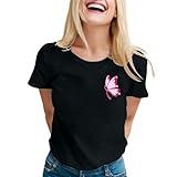 t-shirt da donna per la consapevolezza del mese internazionale del cancro al seno, top stampato da donna, elegante e di supporto grafico leg sleeve, nero , m