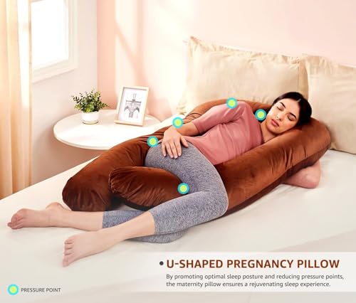 Image of Amazon Basics Full Body Pregnancy Pillow for Maternity,Baby Nursing,Full Body Support-Abdomen,Hip,Spine,Neck&Leg Support Cushion| Perfect Baby Shower Gift | U-Shaped-Washable Cover with Zip - Brown