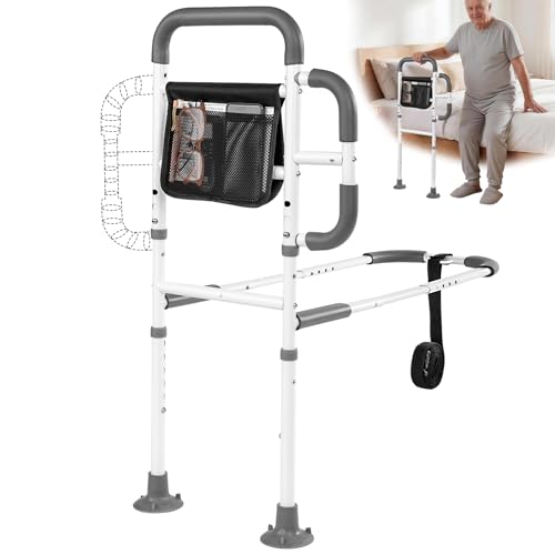 Srotime Assistive Rail for Elderly Adults, Seniors Grab Bar with Non-Slip Handles & Storage Bag, Portable Bed Cane 400LBS Capacity, Fits King Queen Full Twin Sizes (White)