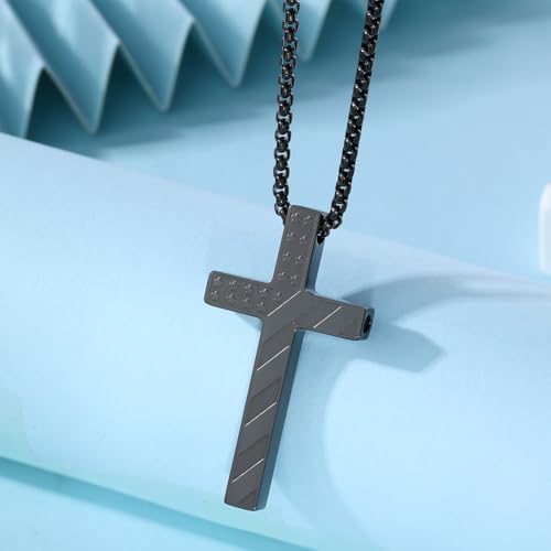 American Flag Cross Breathing Necklace for Women Men Quit Stop Smoking Stainless Steel Inspirational Bible Verse Anxiety Relief Mindfulness Jewelry for Stress Relief Christian Meditation Gift3