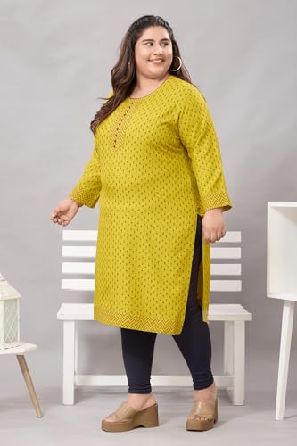 Image of DARIKA Colour Kalamkari Print Kurti for Women in Pine Cotton Plus Size & Small Size.
