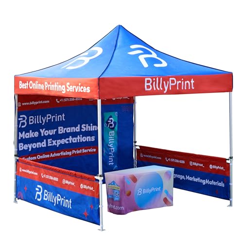 BillyPrint Custom Canopy Tent 10x10 with Logo, Personalized Pop Up Tent Packages for Trade Shows, Markets, Events, Quality Prints of Your Branding for Business Advertising with Optional Walls