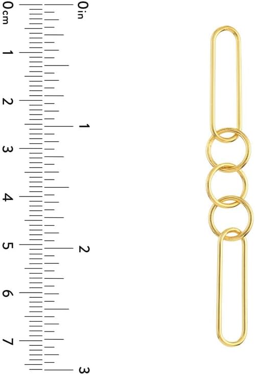 14k Yellow Gold Paper Clip and Circle Link Long Drop Dangle Earrings Clip on Earring for Women
