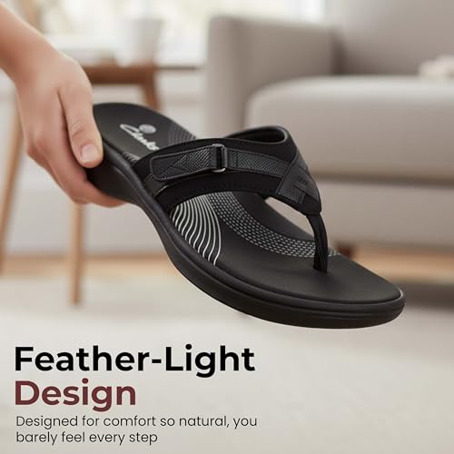 Image of Clarks Womens Breeze Sea Flip-Flop Sandals - Comfortable Flip Flop with Adjustable Hook and Arch Support - Casual Summer Wearing Cloudsteppers for Everyday