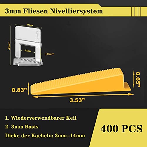 Deuvuo fliesen nivelliersystem 3mm,401 Teiliges Nivelliersystem,300 Zuglaschen,100 Keile und zange,Fliesen Werkzeug für die Steinverlegung