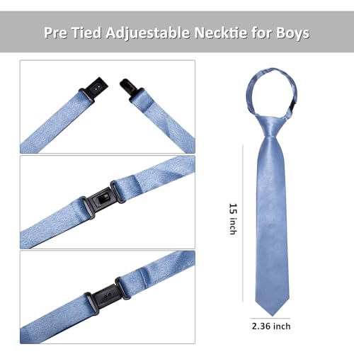 Image of Barry.Wang Boys Ties Pre-Tied Satin Solid Color Kids Tie Pocket Square Set Adjustable Formal Necktie Graduation School