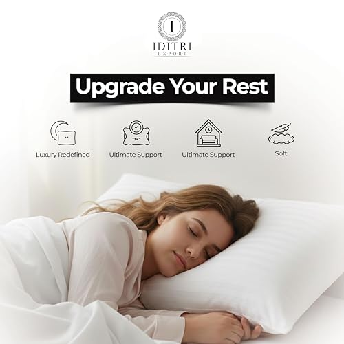 Image of Premium Microfiber Pillow, Soft Satin Stripe Cotton Cover, Down Alternative Fill for Neck Comfort, Hotel Collection Bedding Cushion, 16x24 Inch, White