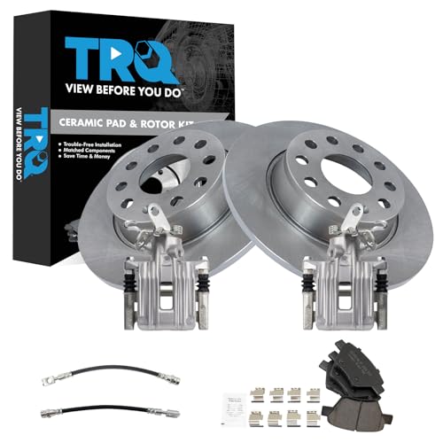 Image of TRQ Rear Brake Pad and Rotor Set Ceramic Calipers Compatible with 2010-2013 Audi A3 A3 Quattro 2012 Volkswagen Beetle 2011-2016 Eos 2010-2014 Golf 2012-2014 GTI Jetta 2012-2015 Passat