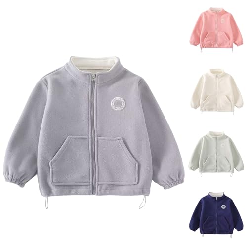 Boys Girls School Fleece Jackets Preppy Polar Sherpa Fleece Jacket Pockets Fall Winter Zip Up Mock Neck Fuzzy Coat