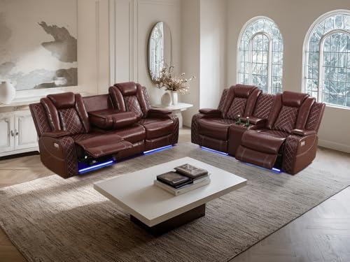 Dekmxas Leather Power Reclining Sofa Set
