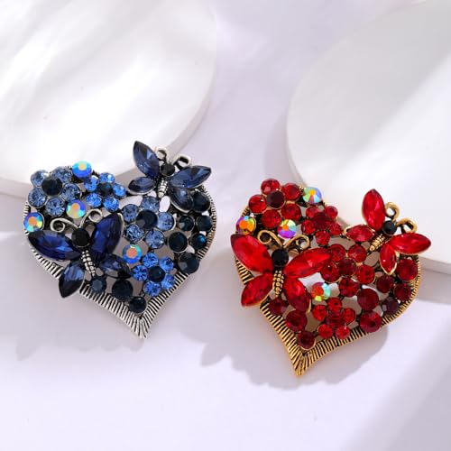 Image of Rhinestone Heart Brooch Sparkling Crystal Flower Brooch Pin Vintage Crystal Butterfly Pin Elegant Heart Insect Clothing Bags Hats Accessories Wedding Birthday Party Christmas Jewelry for Women