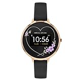 pulsera actividad ios RELOJ INTELIGENTE REDONDO – Reloj con caja redonda de acero inoxidable en tonos dorados con elegante diseño floral grabado con sutiles cristales