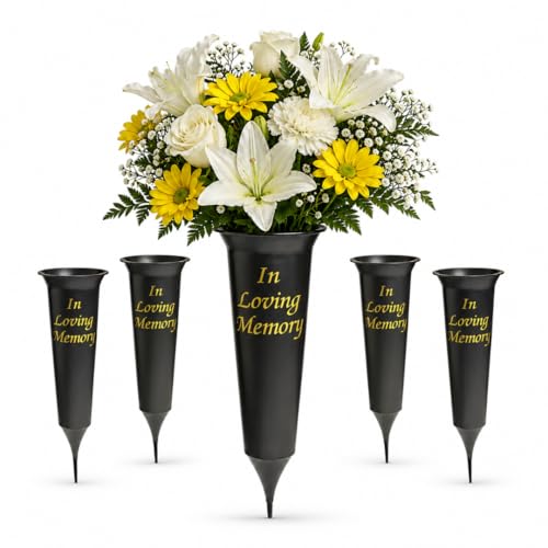 Corsage Creations | 5 Black Grave Vase Spikes | In Loving Memory Grave Flower Holders for Fresh or Artificial Flowers | Weather-resistant for cemeteries gravesides and remembrance displays | 5 pack