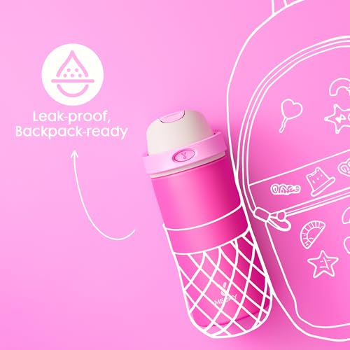 Image of 18 oz Kids Water Bottle for School: Meoky 18 oz Stainless Steel Insulated Water Bottle with 2-in-1 Straw and Spout Lid - Leak Proof, Fits in Car Cup Holder, BPA-Free for Teen Girls, Raspberry Vibes