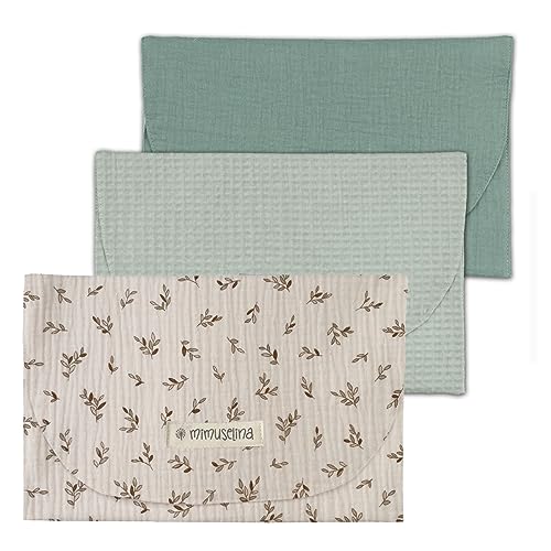 MIMUSELINA Organizer Porta Pannolini da Borsa - Porta Pannolini e Salviette da Borsa Impermeabili - Organizer Pannolini Ideale per Accessori per Neonato (Wafle Mint/Bamb Mint/Ecru)