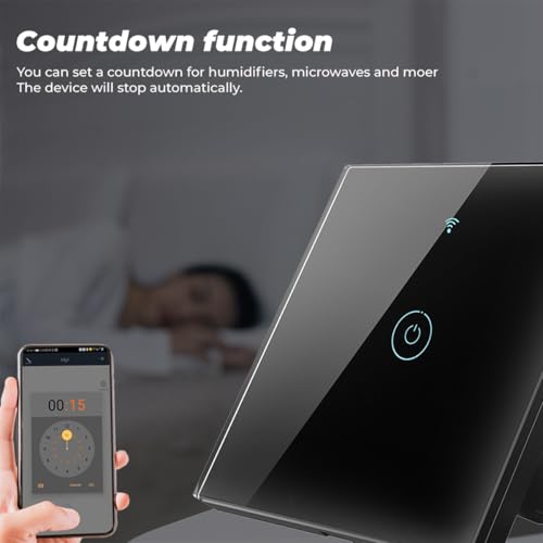 Smart Light Switch, 1 Gang WiFi Smart Wall Light Touch Switch Works with Amazon Echo and Google Home, APP Remote Control, Timing Function, Universal for Neutral Live Wire+ Single Live Wire - Image 6