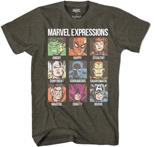 Avengers Expression Moods Spider-Man Hulk Thor Iron Man Black Panther Strange America Mens Adult Graphic Tee T-Shirt (Premium Charcoal Heather, 3X-Large Tall)