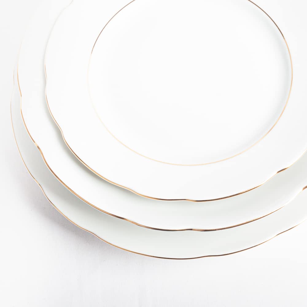 FRANQUIHOGAR - Juego de Vajilla 18 Piezas para 6 Personas - Porcelana Blanca con Filo de Oro, Elegante y Clásico, Incluye Platos Llanos, Hondos, Blanco Con Filo de Oro, Porcelana