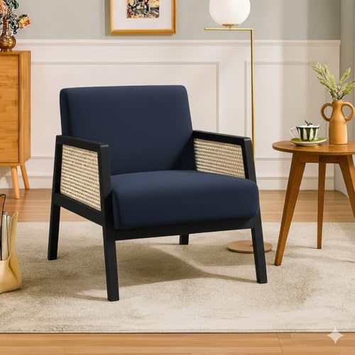 Image of Solid Sheesham Wood Arm Chair with Cushion || Cane Chairs for Balcony || Wooden Armrest Chair Garden Chairs Outdoor & Indoor || Dining Chair for Living Room Furniture Bedroom Home Walnut Finish