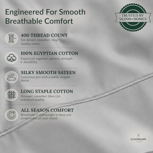CLOUDSCAPE 100% Egyptian Cotton Sheets King Size - 400 Thread Count 17" Extra Deep Pocket Bed Sheet Set, Fits Upto Cal King Bed, Luxury, All Season Durable Cooling Bedding for Summer- Silver by CLOUDSCAPE LINEN - Used condition - Image 3