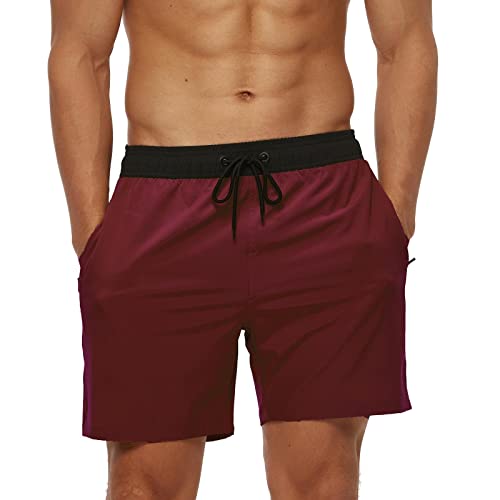Aisprts Badehose Herren, Badeshorts mit Reißverschlusstaschen für Herren Schnell Trocknende Wasserabweisend Herren Badehose mit Tunnelzug Meshfutter Schwimmhose Männer