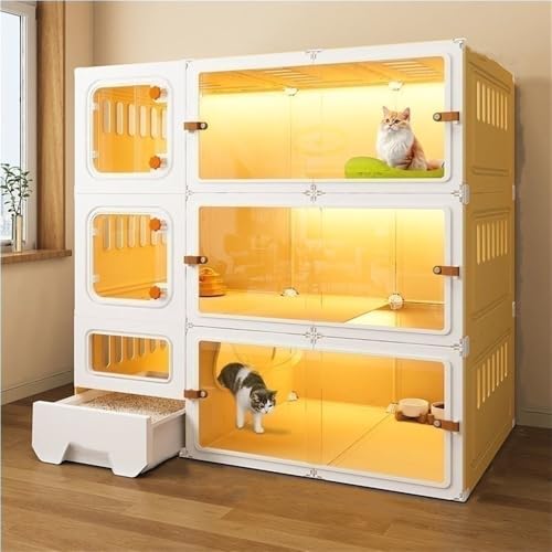 ROPSHTSF Cat cage, Home Indoor cat cage, cat Villa, Two-Layer Three-Layer cat House, Luxury pet cat cage, cat House, cat Box, cat cage with Litter Box, Plastic cat House(105 * 45 * 105cm)