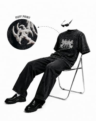 Image of Moonkey Cotton Oversized Drop Shoulder T-Shirt Acid Wash Street Style