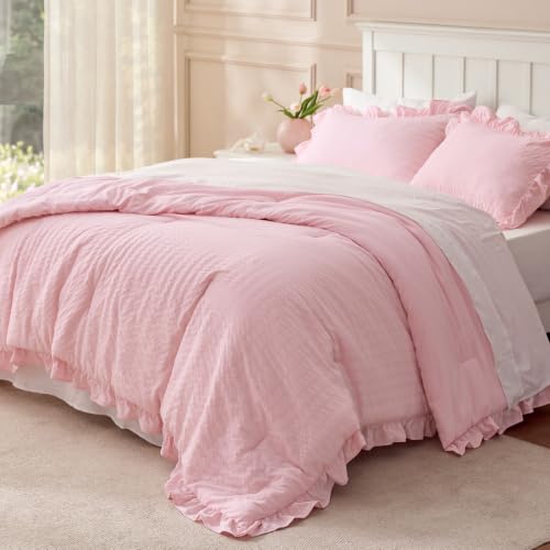 3-Pc Bedsure Queen Ruffle Comforter Set (Pink) 22.49 + Free Shipping w/ Prime or on 35+ + 50% Off Code 9T7LTH2P - image 1