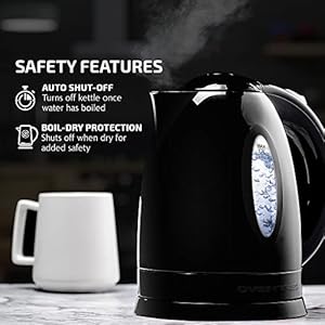 Ovente electric kettle hot water heater 17 liter bpa free fast boiling cordless water warmer auto shut off instant water boiler for coffee tea pot regular black kp72b  urban country home decor