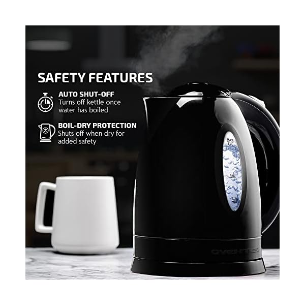 Ovente electric kettle hot water heater 17 liter bpa free fast boiling cordless water warmer auto shut off instant water boiler for coffee tea pot regular black kp72b  urban country home decor