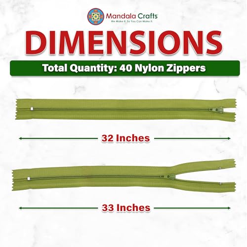 Image of Mandala Crafts 40 PCs Dill Green Closed-End 32 in Nylon Zippers for Sewing