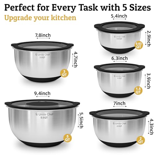image for Umite Chef Mixing Bowls with Lids Set - Non-Slip, Airtight Warp-Proof 