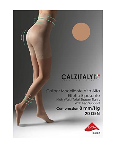Calzitaly High Waist Tights Control Top Shaping Nylons, Shaping Pantyhose, 20 Denier Sheer Shaping Tights For All Day Use (Large, Soleil) #TOP5