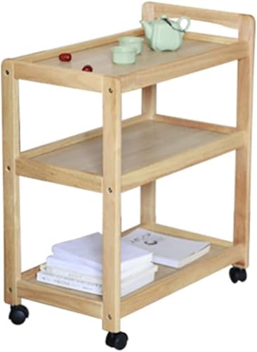 MYVVKIA Solid Wood 3-Tier Rolling Utility Cart - Versatile Storage Shelves for Kitchen, Bathroom, Garage & Dining - Ideal Wine, Tea & Trolley for Home & Hotel (B 1)