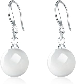 White Jade Drop Earrings for Women Girls, Dainty Silver Jade Dangle Earrings