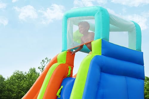 Bestway Mega-Wasserpark Turborutsche, 365 x 320 x 270 cm, Polyester mit PVC-Beschichtung, ab 5 Jahren, Dauergebläse, Rutsche, Kletterwand, Wasserkanone, Poolbereich, Netzwände, Tasche, GS-zertifiziert