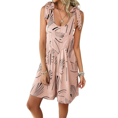 Sumleno Women's 2026 Summer Casual Rompers Boho Print Sleeveless Adjustable Short Jumpsuits Flowy Vacation Beach Outfits (Dusty Pink,M)